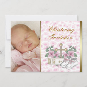 Pink Leopard Baby Girl Foto Christening Einladung