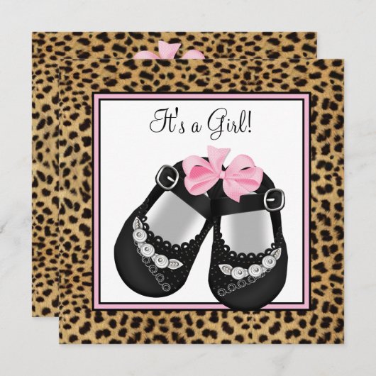 Pink Leopard Babydusche Einladung (Vorne/Hinten)