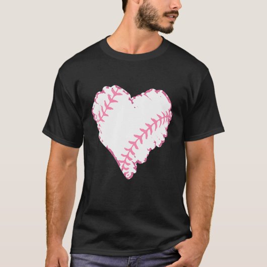 Pink Leopard Baseball Heart Baseball Fans Baseball T-Shirt (Vorderseite)