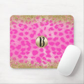 Pink Leopard Cheetah Animal Gold Glitter Monogram Mousepad (Mit Mouse)