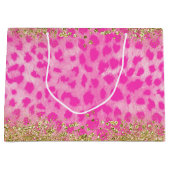 Pink Leopard Cheetah Animal Gold Glitzer Trendy Große Geschenktüte (Vorderseite)