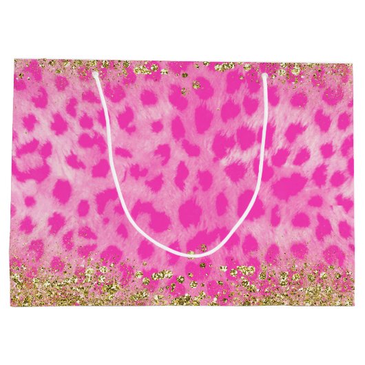 Pink Leopard Cheetah Animal Gold Glitzer Trendy Große Geschenktüte (Rückseite)