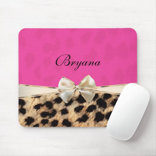 Pink & Leopard Cheetah Print Bow Mouse Pad Mousepad (Mit Mouse)