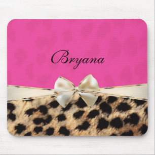 Pink & Leopard Cheetah Print Bow Mouse Pad Mousepad