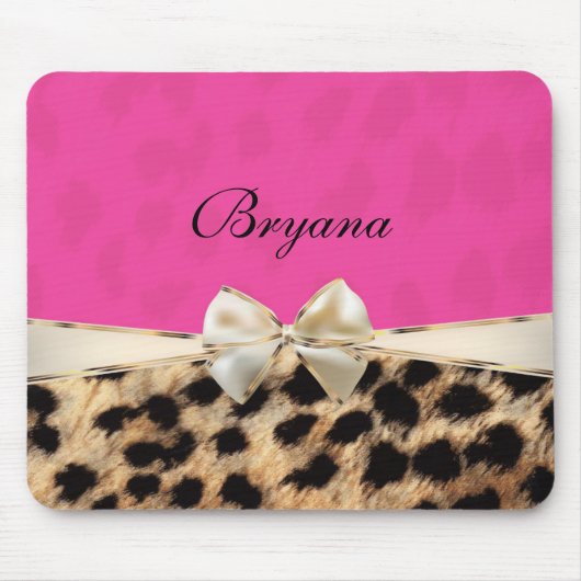 Pink & Leopard Cheetah Print Bow Mouse Pad Mousepad (Vorne)