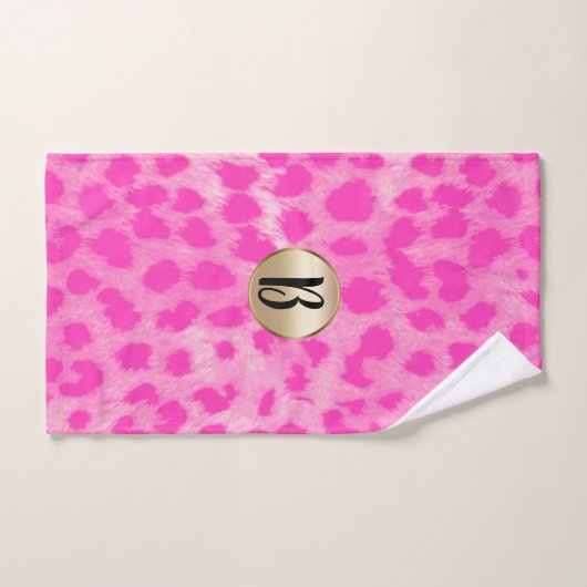 Pink Leopard Cheetah Print Chic Monogram Badhandtuch Set (Handtuch)