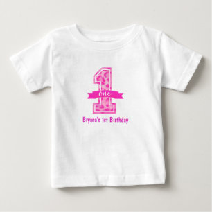 Pink Leopard Cheetah Print ONE 1. Geburtstag Custo Baby T-shirt