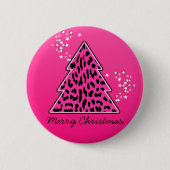 Pink Leopard Cheetah Weihnachtsbaum Button (Vorderseite)
