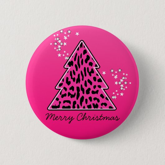 Pink Leopard Cheetah Weihnachtsbaum Button (Vorderseite)