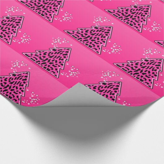 Pink Leopard Cheetah Weihnachtsbaum Geschenkpapier (Ecke)
