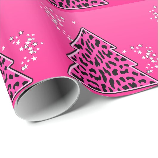 Pink Leopard Cheetah Weihnachtsbaum Geschenkpapier (Rolleneckpunkt)