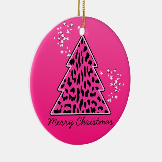 Pink Leopard Cheetah Weihnachtsbaum Keramik Ornament (Rechts)