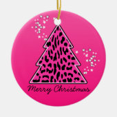 Pink Leopard Cheetah Weihnachtsbaum Keramik Ornament (Vorne)