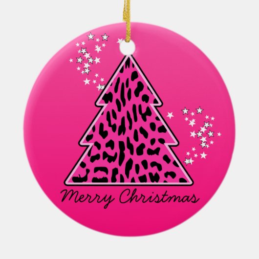 Pink Leopard Cheetah Weihnachtsbaum Keramik Ornament (Hinten)
