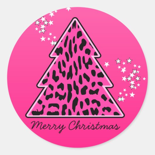 Pink Leopard Cheetah Weihnachtsbaum Runder Aufkleber (Vorderseite)
