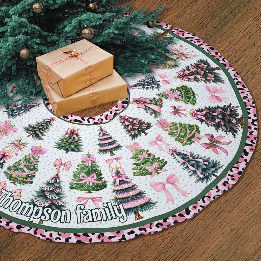 Pink leopard coquette christmas trees custom polyester weihnachtsbaumdecke