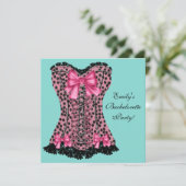 Pink Leopard Corset Aquamarin Blue Junggeselinnen- Einladung (Stehend Vorderseite)