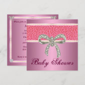 Pink Leopard Diamond Bow Kinderdusche Einladung (Vorne/Hinten)
