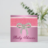 Pink Leopard Diamond Bow Kinderdusche Einladung (Stehend Vorderseite)