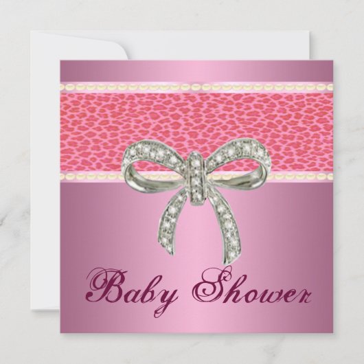 Pink Leopard Diamond Bow Kinderdusche Einladung (Vorderseite)