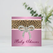 Pink Leopard Diamond Bow Kinderdusche Einladung (Stehend Vorderseite)