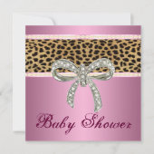 Pink Leopard Diamond Bow Kinderdusche Einladung (Vorderseite)
