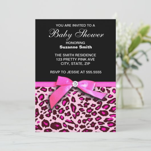 Pink-Leopard-Druck-Mädchen-Babypartyeinladung Einladung (Stehend Vorderseite)