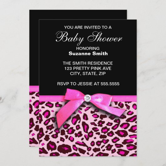 Pink-Leopard-Druck-Mädchen-Babypartyeinladung Einladung (Vorne/Hinten)