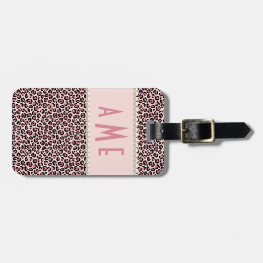Pink Leopard Druck mit Perlen Mit Monogramm Gepäckanhänger (Vorderseite horizontal)