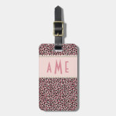 Pink Leopard Druck mit Perlen Mit Monogramm Gepäckanhänger (Vorderseite vertikal)