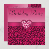 Pink-Leopard-Druck u. Bling Herz-Geburtstag Einladung (Vorne/Hinten)