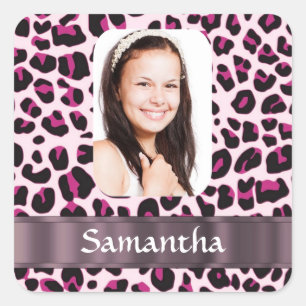 Pink Leopard-Druckvorlage Quadratischer Aufkleber
