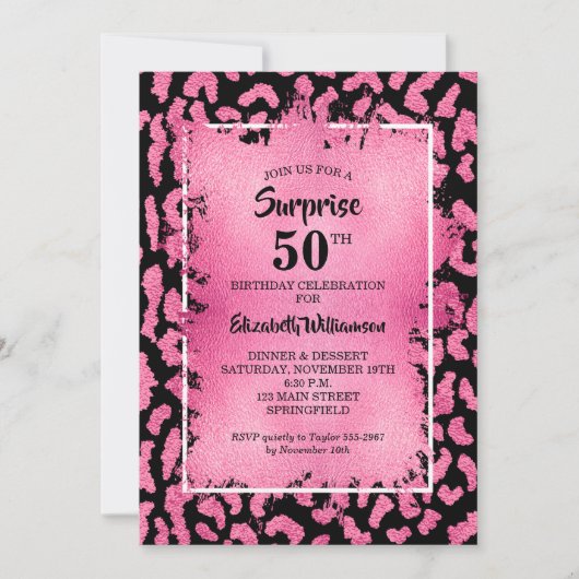 Pink Leopard Geburtstagspartei Einladung (Vorderseite)