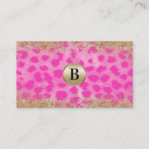 Pink Leopard Gepard Druck Gold Glitter Monogramm Visitenkarte