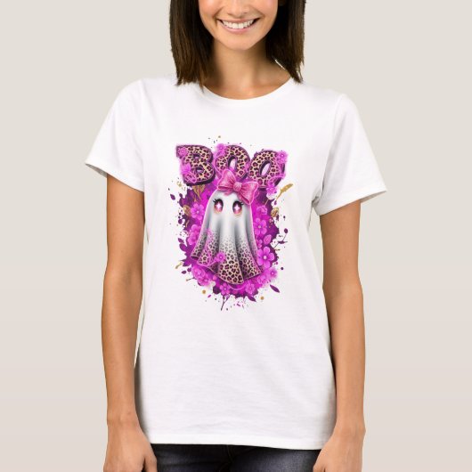 Pink Leopard Ghost BOO Halloween Shirt (Vorderseite)