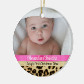 Pink Leopard Girl Baby First Christmas Foto Keramik Ornament (Links)