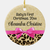 Pink Leopard Girl Baby First Christmas Foto Keramik Ornament (Hinten)