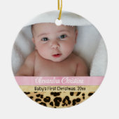 Pink Leopard Girl Babys Erstes Weihnachtsfest Foto Keramik Ornament (Vorne)