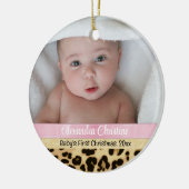 Pink Leopard Girl Babys Erstes Weihnachtsfest Foto Keramik Ornament (Links)