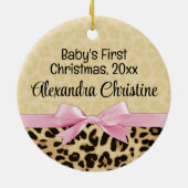 Pink Leopard Girl Babys Erstes Weihnachtsfest Foto Keramik Ornament (Hinten)