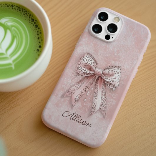 Pink Leopard Girly Glitzer Eleganter Bow Individue Case-Mate iPhone Hülle