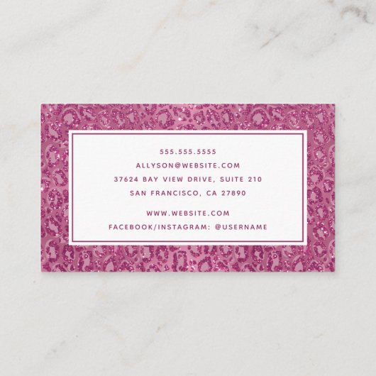 Pink Leopard Glitzer Business Card Visitenkarte (Rückseite)