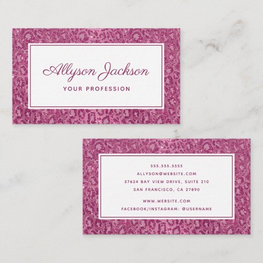 Pink Leopard Glitzer Business Card Visitenkarte (Vorne/Hinten)