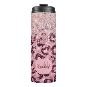 Pink Leopard Glitzer Diamond Tropfen Monogram Ther Thermosbecher