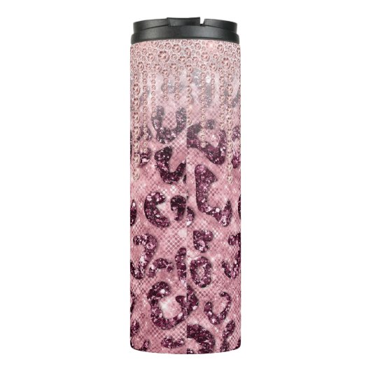Pink Leopard Glitzer Diamond Tropfen Monogram Ther Thermosbecher (Rückseite)