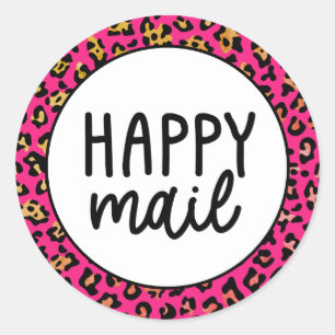 Pink Leopard Happy Mail Runder Aufkleber