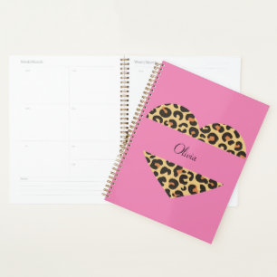 Pink Leopard Herz individuelle Name Planer