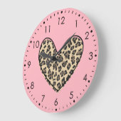 Pink Leopard Herzklemme Große Wanduhr (Winkel)
