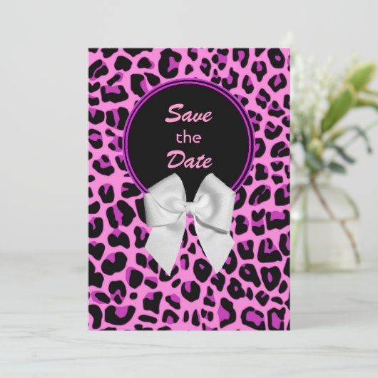 Pink Leopard Hochzeit Speichern Sie das Datum der  Save The Date (Stehend Vorderseite)