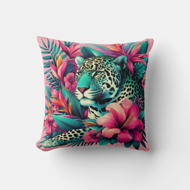 Pink Leopard Jaguar Big Cat Art Kissen (Vorderseite)